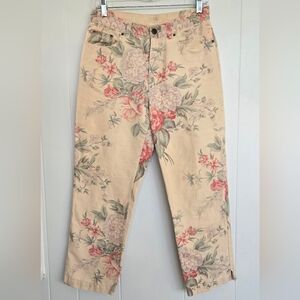 Lauren Ralph Lauren Women's Floral Linen Blend Pants, Size 4, Beige Rose Print